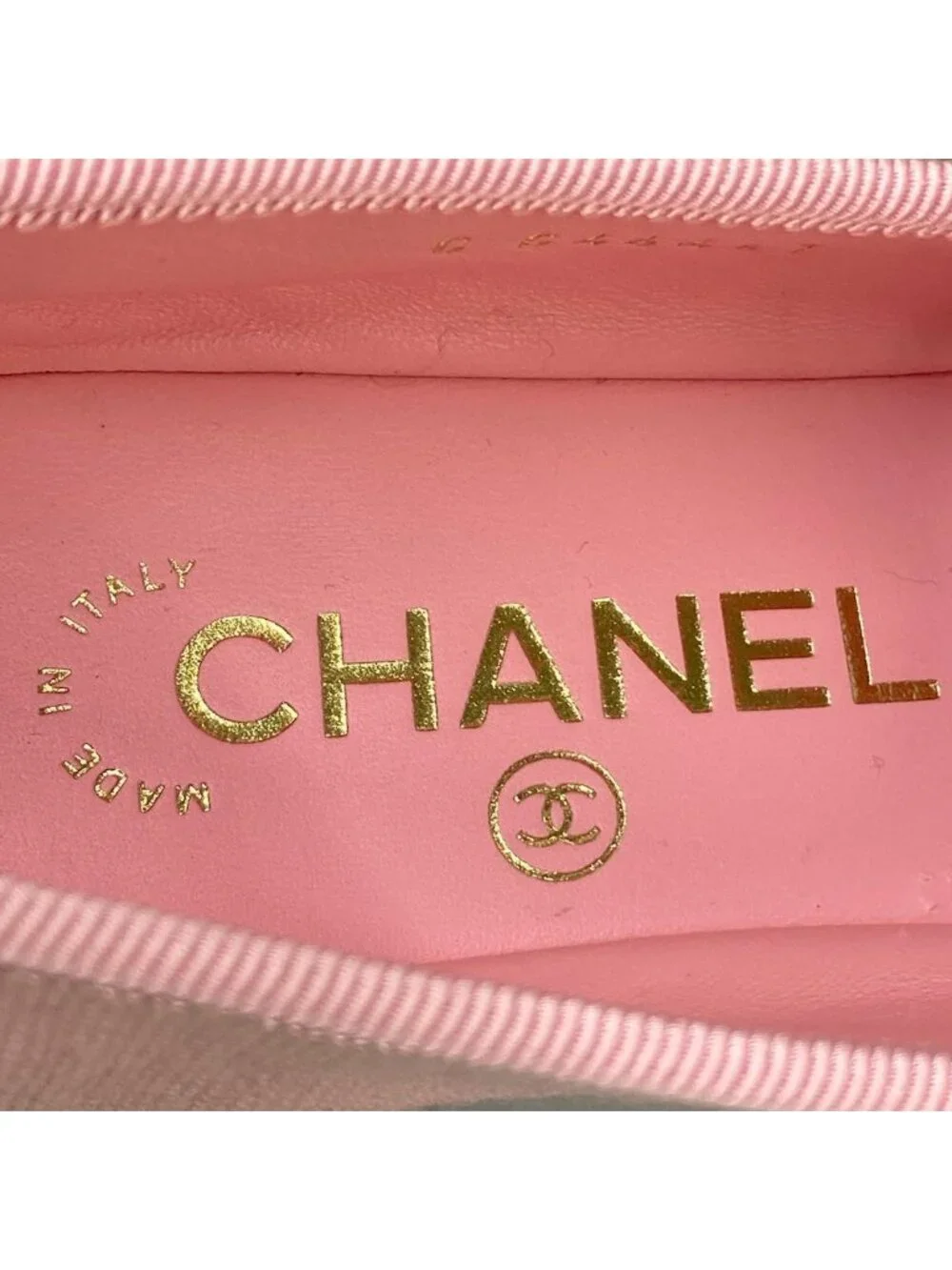 Chanel Flat Shoes C Light Pink Black CC Logo Cotton
